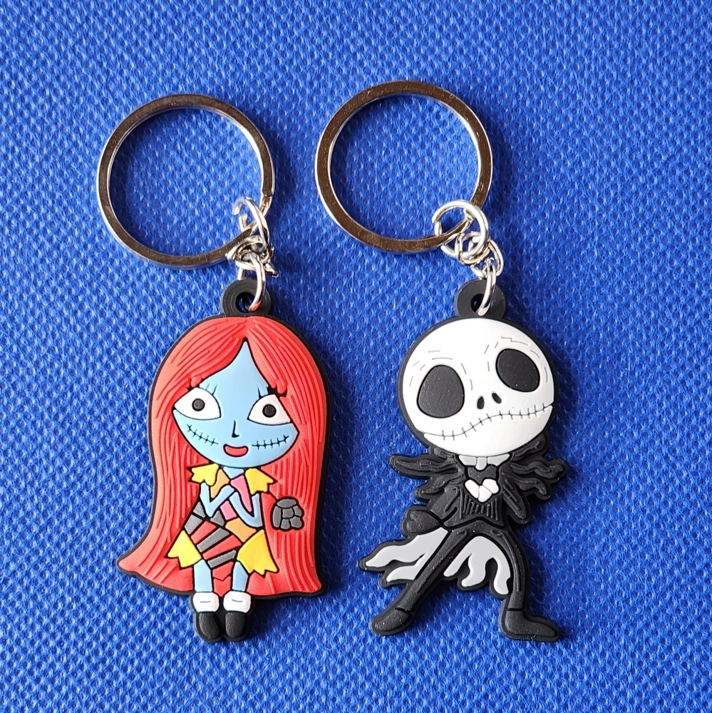 Set of 2 Nightmare Before Christmas Rubber Keychains, Jack & Sally